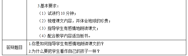 2018上半年小學(xué)語文教師資格證面試真題及答案：《只有一個(gè)地球》考題回顧2