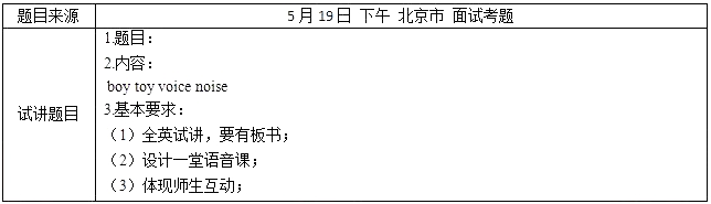 2018上半年小學(xué)英語教師資格證面試真題及答案：boy toy voice noise考題回顧