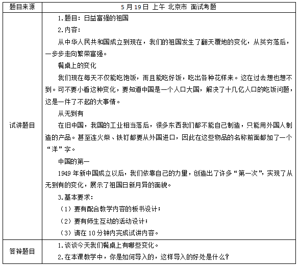 2018上半年小學政治教師資格證面試真題（第一批）考題回顧1