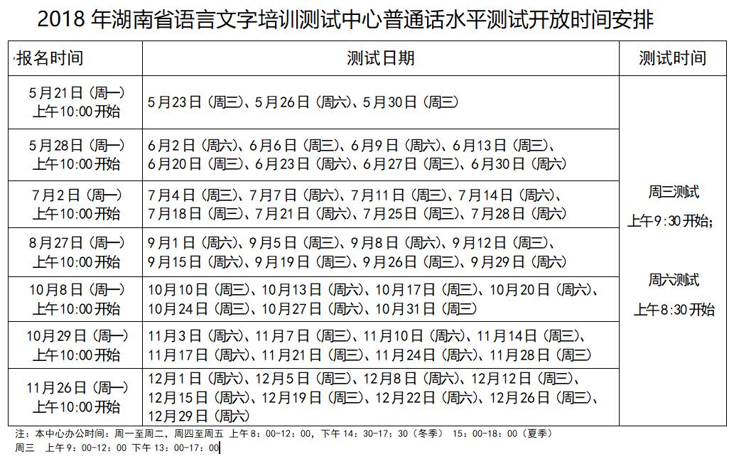 2018年下半年湖南普通話測(cè)試時(shí)間安排表