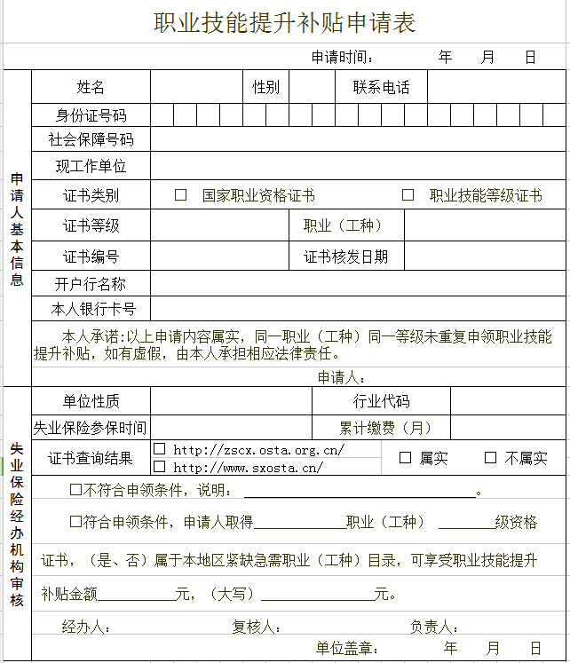 山西省失業(yè)保險參保職工技能提升補貼申領標準